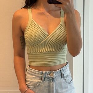 Princess Polly Ribbed Knit Crop Top - Light Green